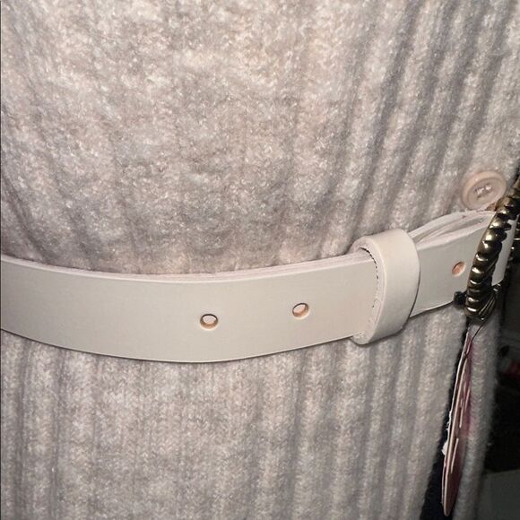 Valentina Ivory Milk Genuine Leather Rayed Brass Tone Buckle Belt main image 4